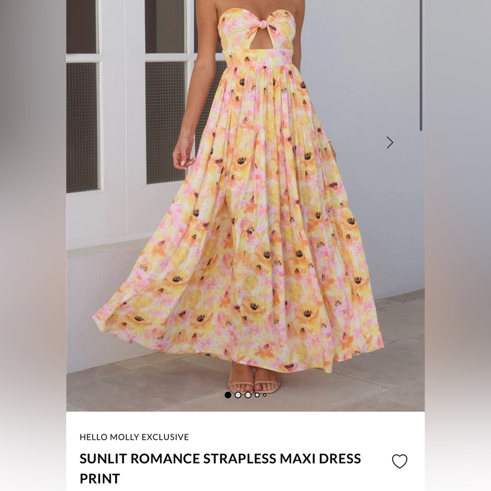 Floral Maxi strapless dress in Pink and Yellow